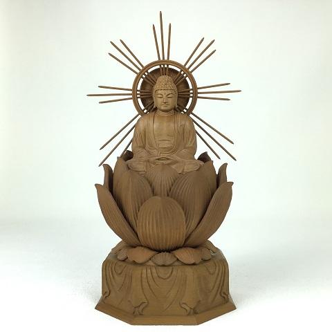 仏像 紅檀 バヌアツ白檀 特奉蓮 八角台座 釈迦如来 矢後光 2.5寸 座