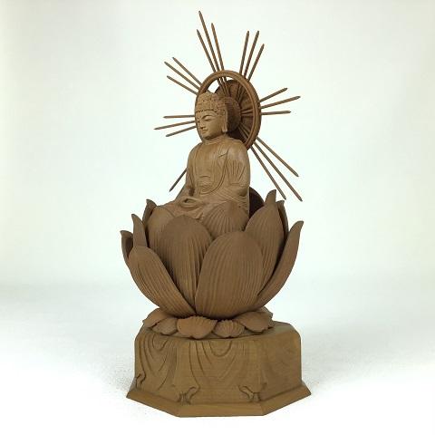 仏像 紅檀 バヌアツ白檀 特奉蓮 八角台座 釈迦如来 矢後光 2.5寸 座