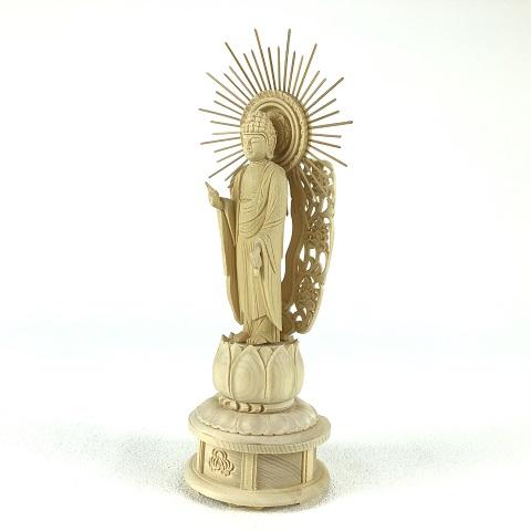 仏像 桧 蓮華台 西立弥陀 3寸 檜 桧木 浄土真宗本願寺派 西本願寺 西 
