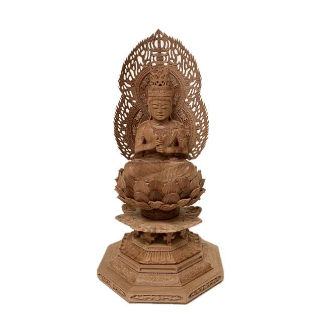 仏像 老山白檀 八角台座 大日如来 二重火炎光背 2寸 インド白檀
