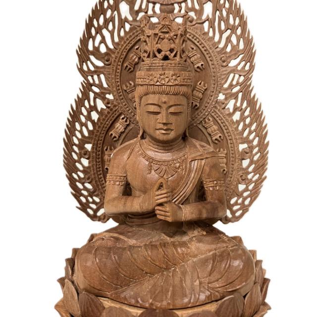 仏像 老山白檀 八角台座 大日如来 二重火炎光背 2寸 インド白檀