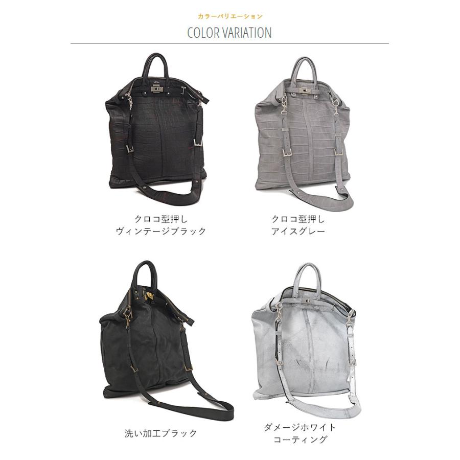 M.U.L. エムユーエル MUL069 helmet bag L ヘルメットバッグ L 2way クロコ型押し アイスグレー 日本製 正規品 1年保証 プレケア特典の画像