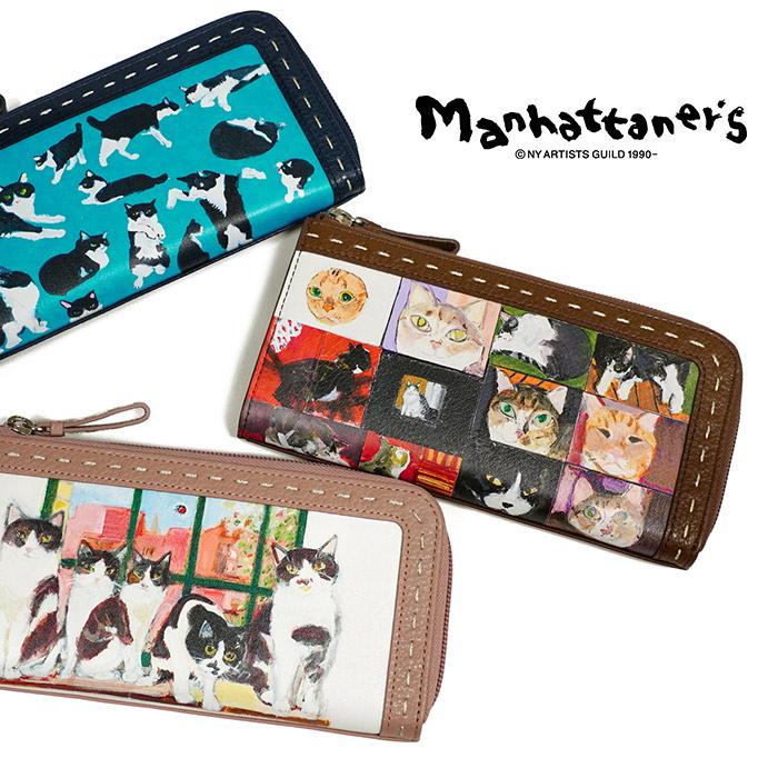 Manhattaner's マンハッタナーズ 財布 L字ファスナー長財布 猫 Manhattaner's マンハッタナーズ 財布 L字ファスナー長財布 猫