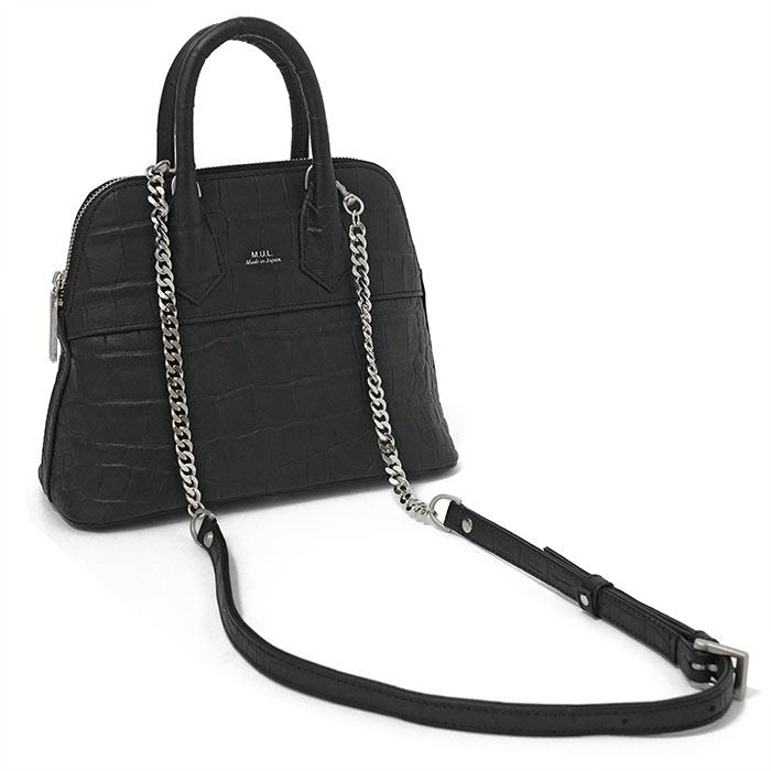 【新品未使用】MUL ラウンドポーチ ブラック クロコダイル型押し M.U.L. エムユーエル MUL078 round tote S ラウンドトート チェーン