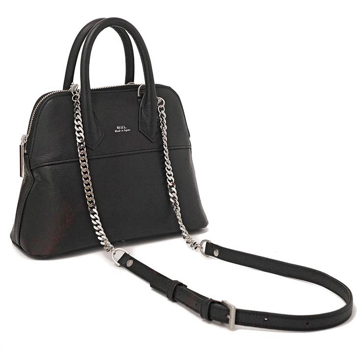 M.U.L. エムユーエル MUL078 round tote S ラウンドトート S チェーンショルダー スクラッチ型押し ヴィンテージブラック 1年保証 プレケア特典の画像