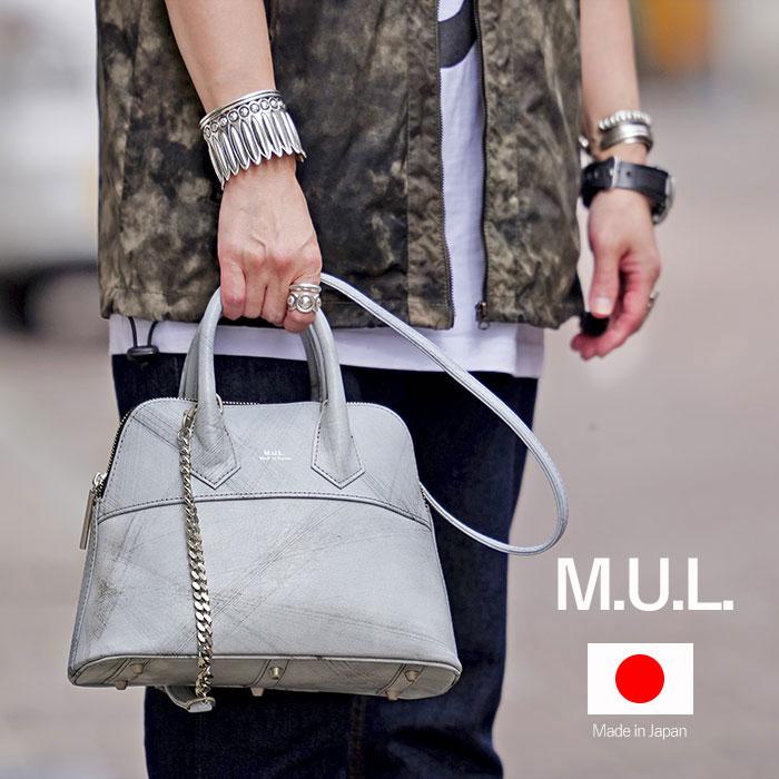 M.U.L. エムユーエル MUL078 round tote S ラウンドトート S チェーンショルダー ダメージホワイトコーティング 日本製 1年保証 プレケア特典