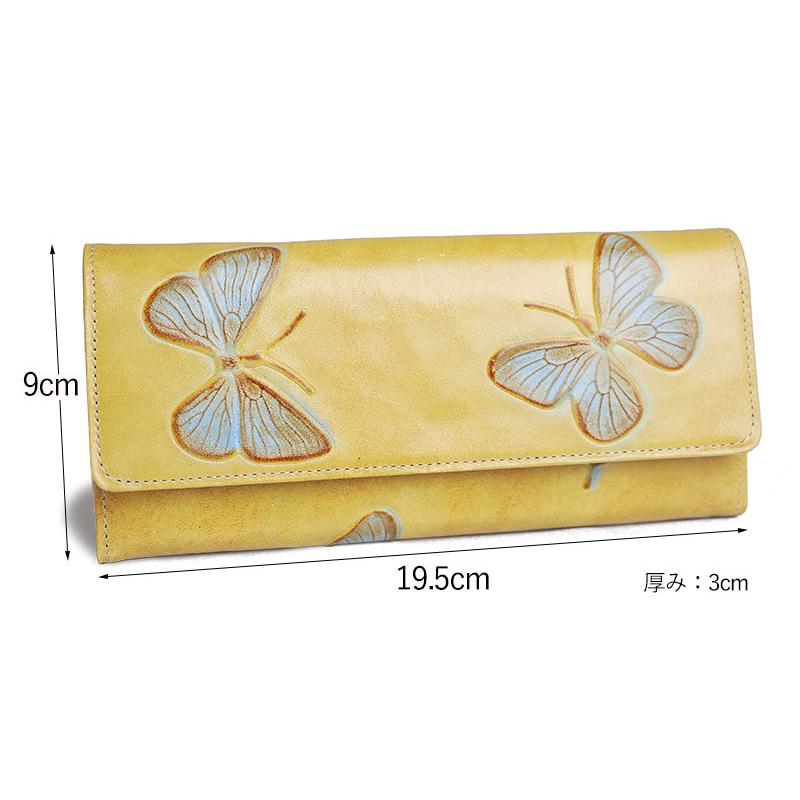 レザークラフト長財布　蝶 楽天市場】長財布 本革 大容量 レディース 財布 蝶 がま口 牛革