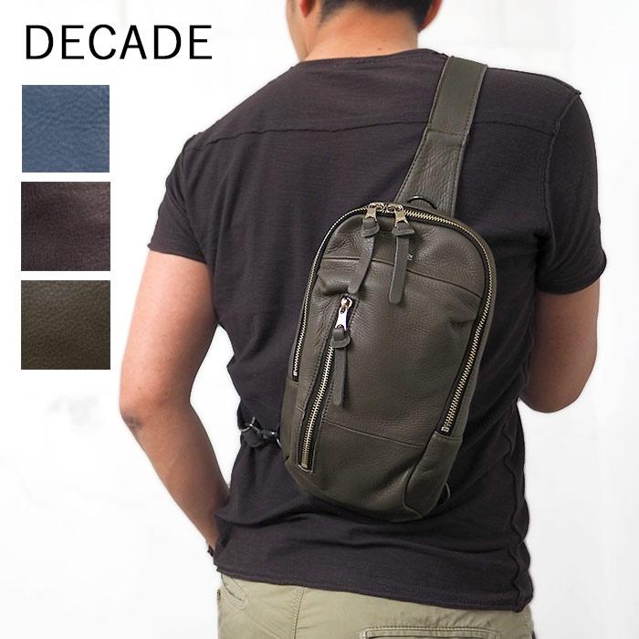 【日本製】DECADE ボディバッグ カモフラ ブラック レザー ナイロン DECADE（ディケイド） ウエストポーチ オイルドカウレザー・ボディ