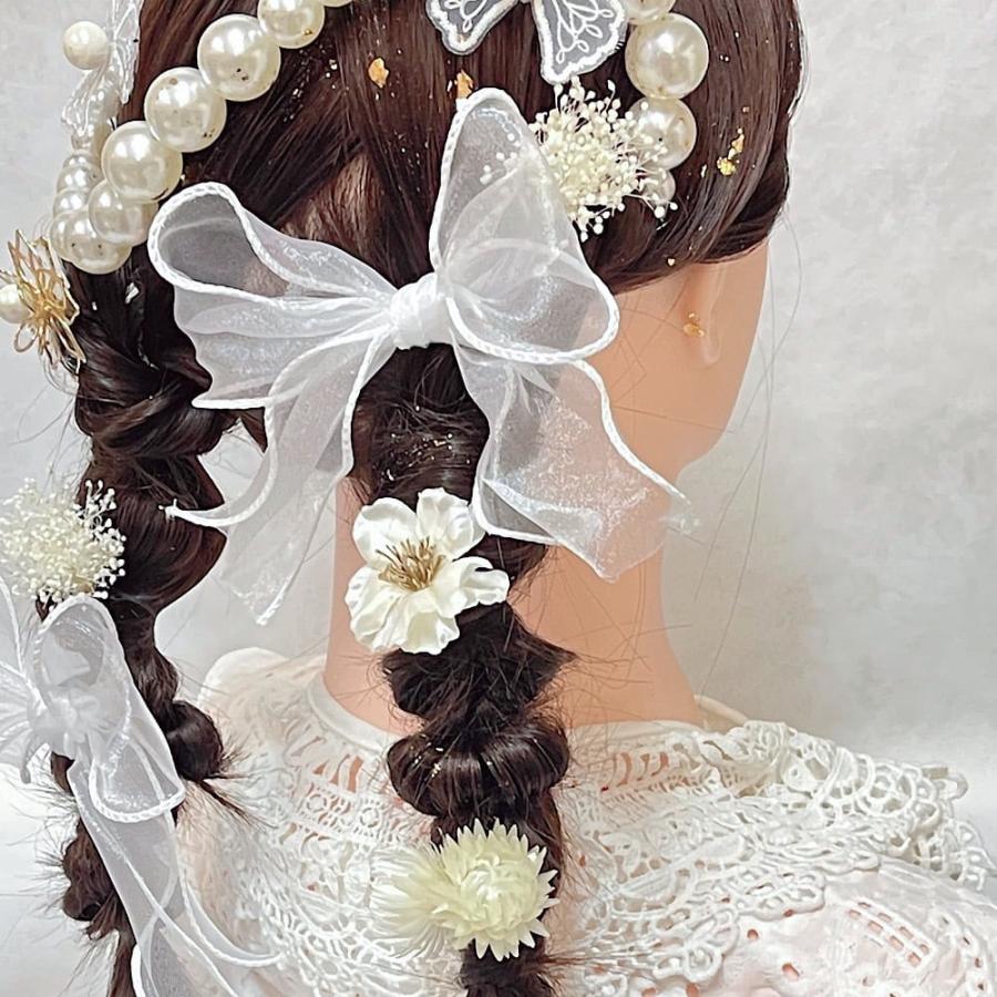 蝶々とリボンのツインテール髪飾り チェーン髪飾り 成人式髪飾り 髪