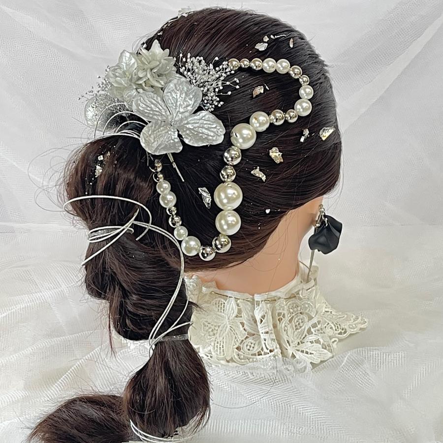 成人式 髪飾り シルバーパールミックス ランダムボールチェーン