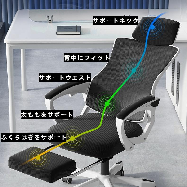 人間工学オフィスチェア 疲れない メッシュ オットマン リクライニングハイバック オフィスチェア 人間工学 メッシュ オットマン ロッキング