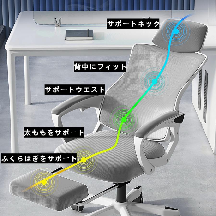 オフィスチェア 人間工学 メッシュ オットマン ロッキング リクライニング グレー 360度回転 在宅勤務 高反発座面 デスクチェア ハイバック｜iroiroya-store｜13