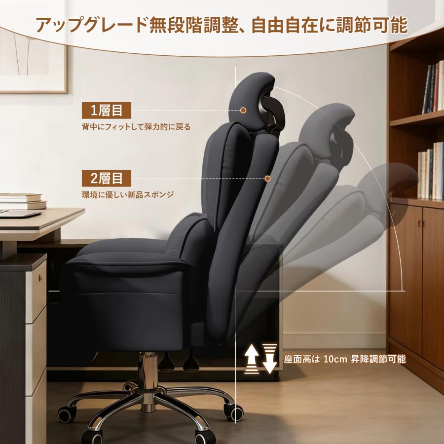 デスクチェア 社長椅子 リクライニング ハイバック 肉厚座面 昇降機能