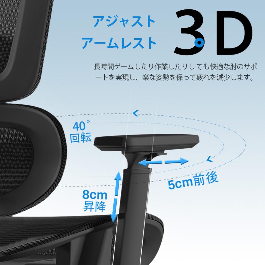 オフィスチェア メッシュ 人間工学 3Dアームレスト リクライニング 2D