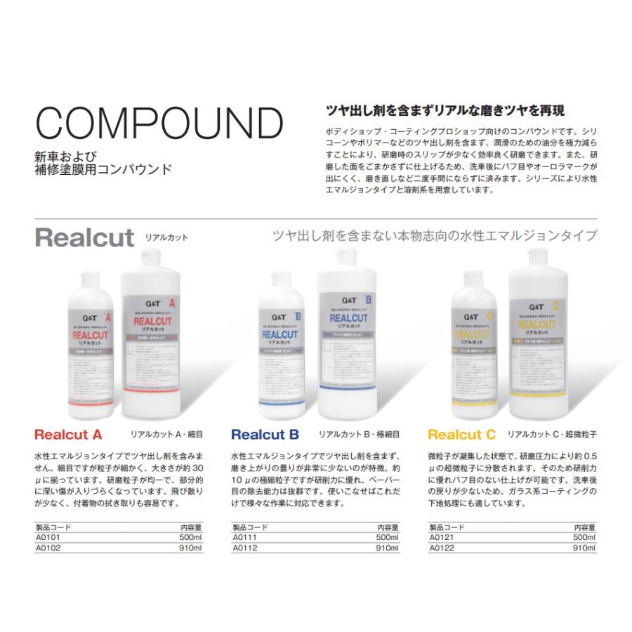 G＆T  リアルカット A+B セット   910ｍL   ジーアンドティー コンパウンド 細目 極細目   バイク 自動車補修 研磨剤 ポリッシュ  水性の画像