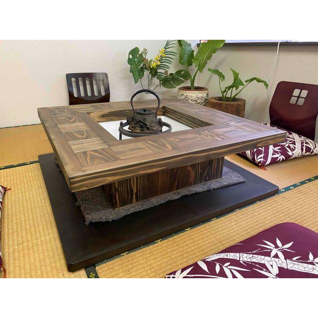 無垢材【杉】市松 囲炉裏 座卓 テーブル( 各パーツ取外し可能で 移動 
