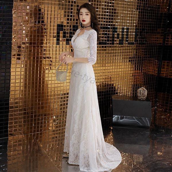 発売モデル 新入荷パーティードレス レディースファッション 人気 大人ドレス 白 結婚式 お呼ばれ ワンピース ロング ウェディングドレス エレガント Vネック 海外挙式 Aph Tehnik Com Ua