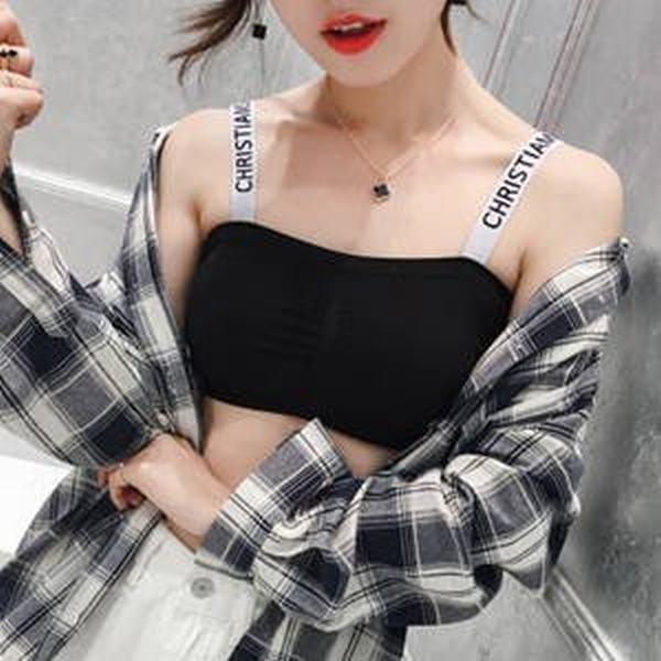 ブラトップ レディース ベアトップ チューブトップ 透けにくい キャミソール 肩紐英字プリント 春 夏 新作 Tman おすすめ特集