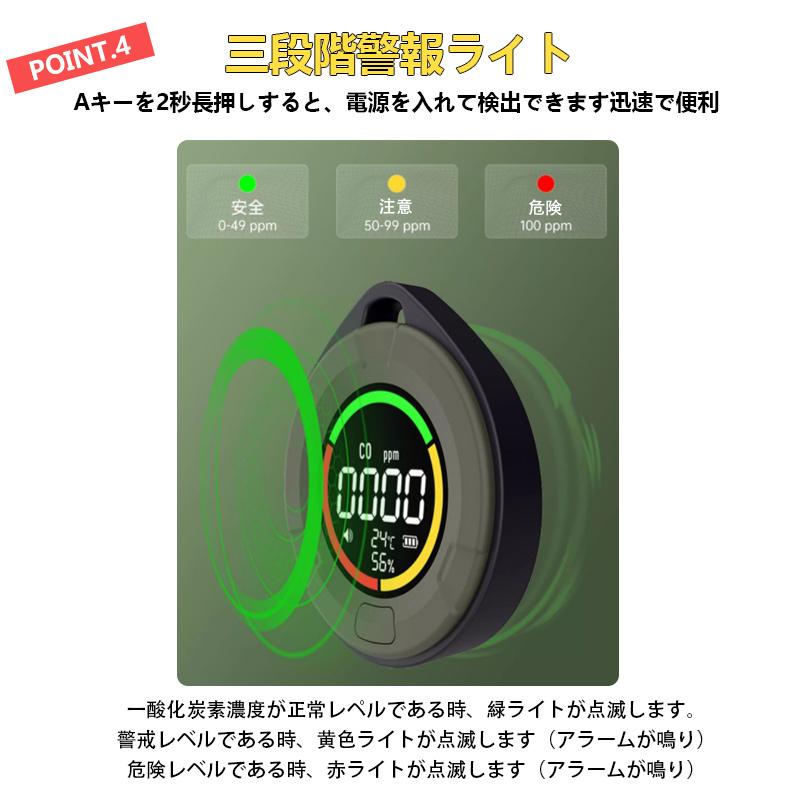 即納 一酸化炭素チェッカー 警報値の個人設定 COモニター 一酸化炭素