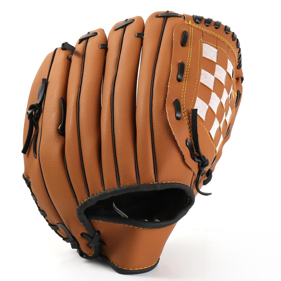 茶色 軟式グローブ チェック模様 ボール付き 野球グローブ 軟式 キャッチボール 練習用 初心者用 右利き 3サイズ