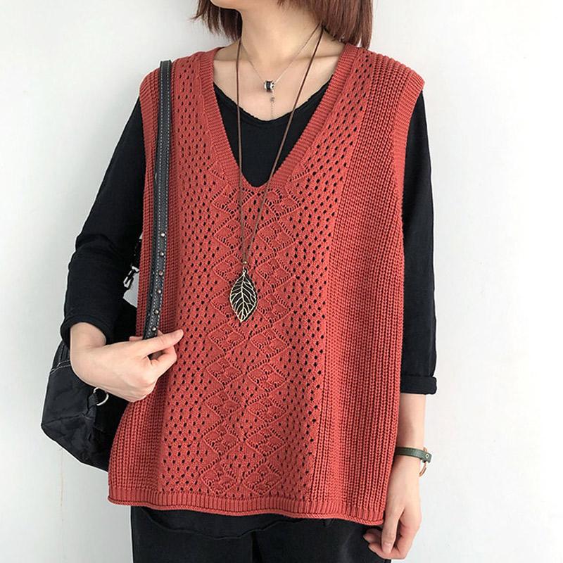 ニットベスト レディース チョッキ トップス Vネック 薄手 ゆったり