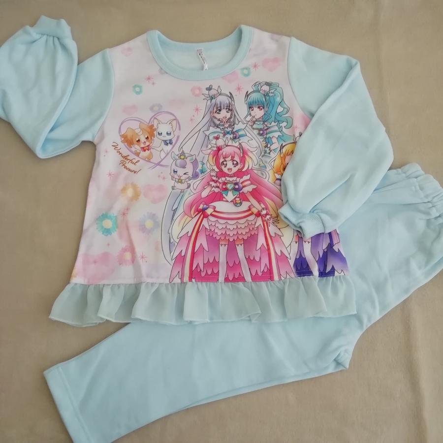 スイートプリキュア 130㎝ 冬パジャマ上下 生地厚 裏起毛 ピンク黄色 