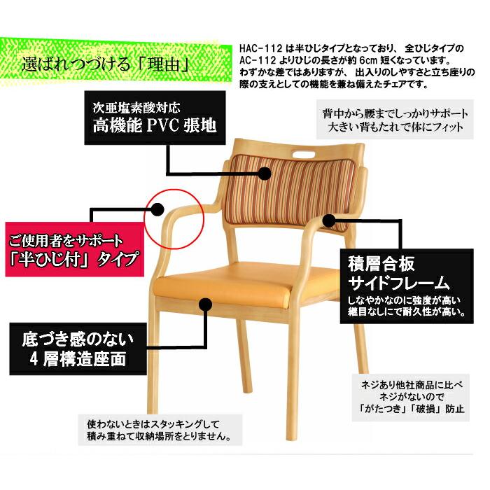 送料無料 介護施設・高齢者向け木製スタッキングチェア ライトブラウン Care-HAC-112 半ひじ付 ストライプオレンジ 超軽量仕様 高機能PVC 2脚入り |  | 02