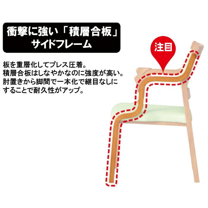 送料無料 介護施設・高齢者向け木製スタッキングチェア おつたいくん ライトブラウン Care-AC-114 アイボリー 2脚 手すり付 メーカー直送 |  | 04