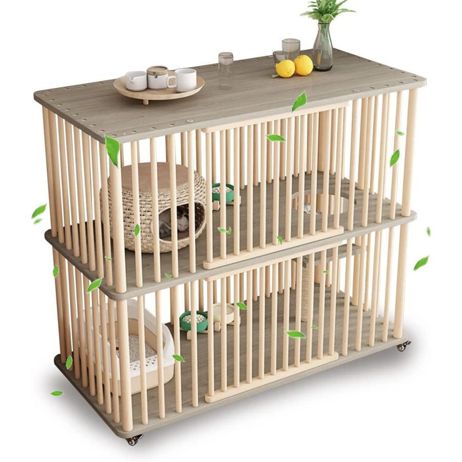 猫 ケージ 猫 ゲージ キャットケージ 2段 木製 大型 スリム キャスター 走防止 多頭飼い ケージ 組立簡単 猫 ケージ