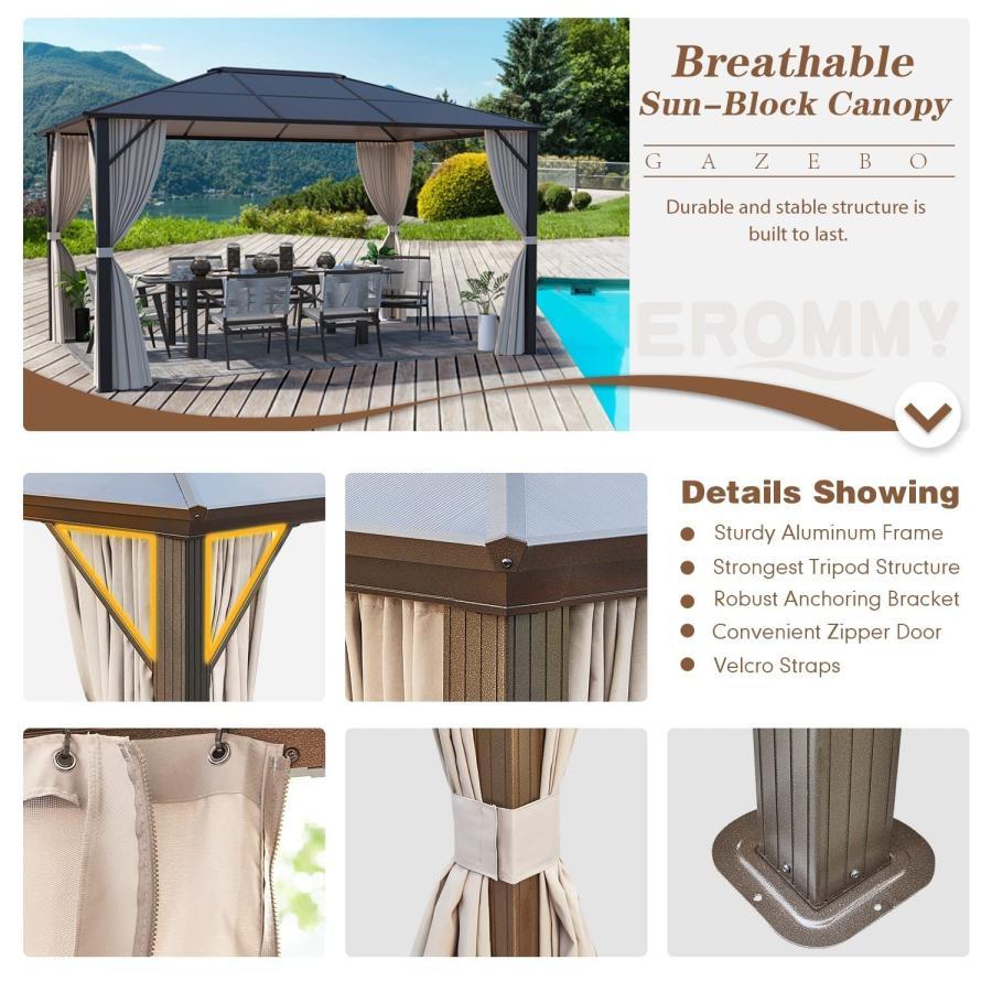 ★レア物 新品未開封 アウトドア ハードトップ ポリカーボネートガゼボ キャノピー カーテン アルミフレーム ネット付き 庭 パティオ用 10フィート×13フィート 【KU2476644830】(87699円)