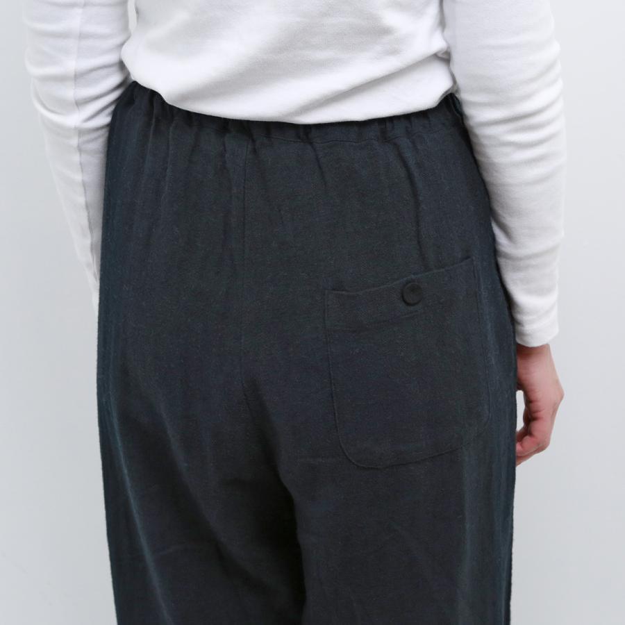 blue willow コットンリネン太番手ヘリンボーンタックワイドパンツ