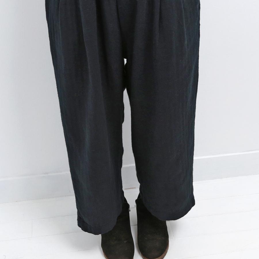 blue willow コットンリネン太番手ヘリンボーンタックワイドパンツ