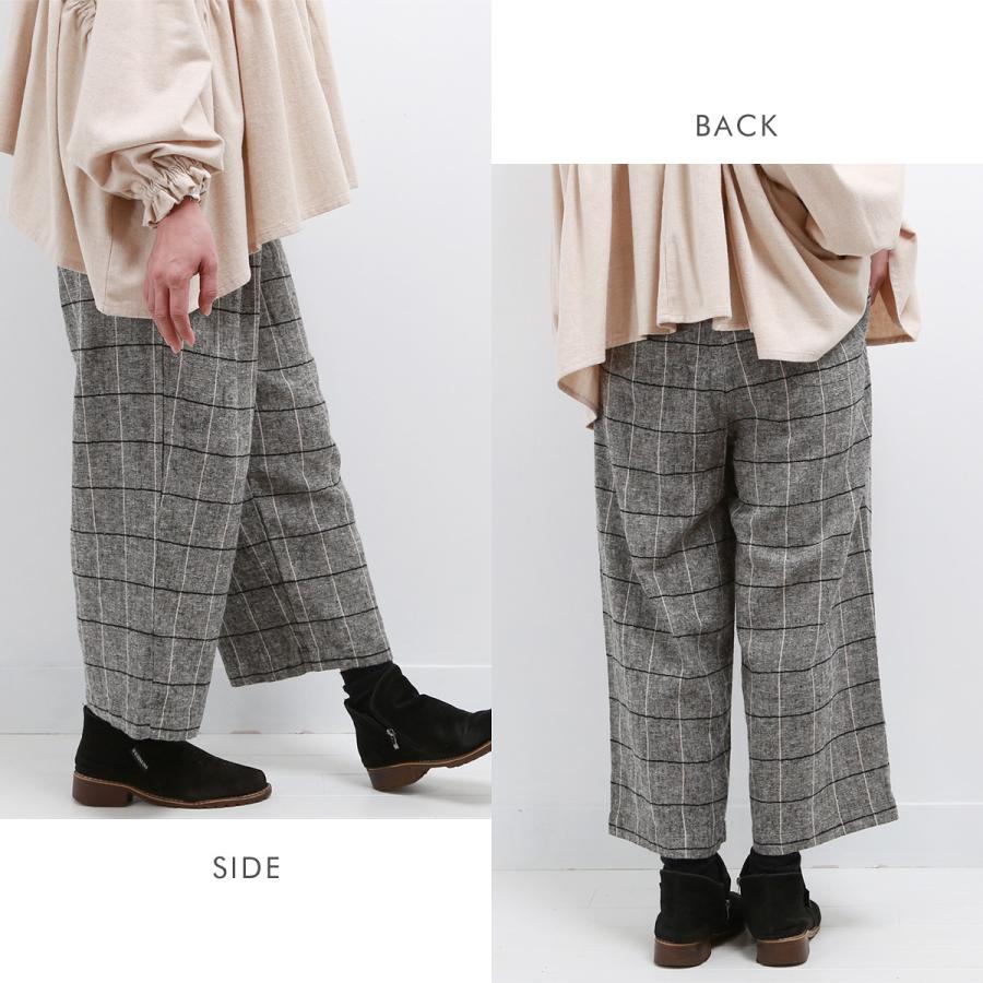 blue willow コットンリネン太番手ヘリンボーンタックワイドパンツ