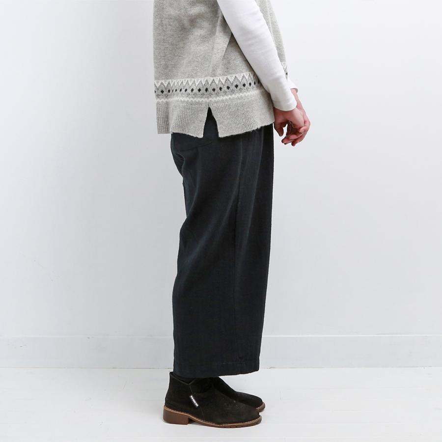 blue willow コットンリネン太番手ヘリンボーンタックワイドパンツ