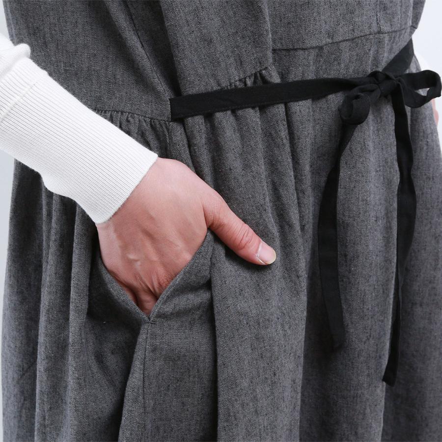 極美品✨イチアンティークス　リネン　リボン　ワンピース　チャコール 極美品✨イチアンティークス リネン リボン ワンピース チャコール