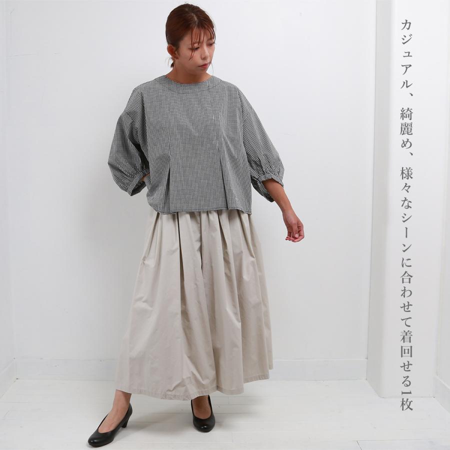 blue willow コットンギンガムチェックタックブラウス レディース 