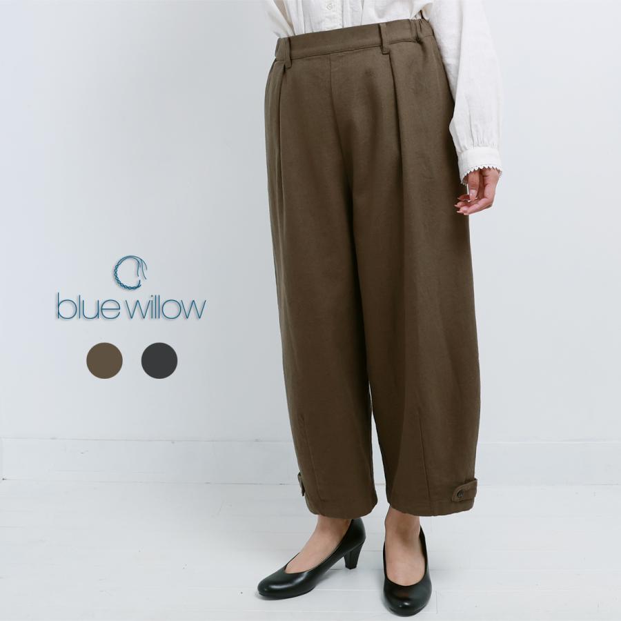 blue willow コットンリネンヘリンボーンタックパンツ レディース ブルーウィロー 01EFP14447 服 おしゃれ 40代 50代 60代 ブランド かわいい 春 秋 冬 大きい | 