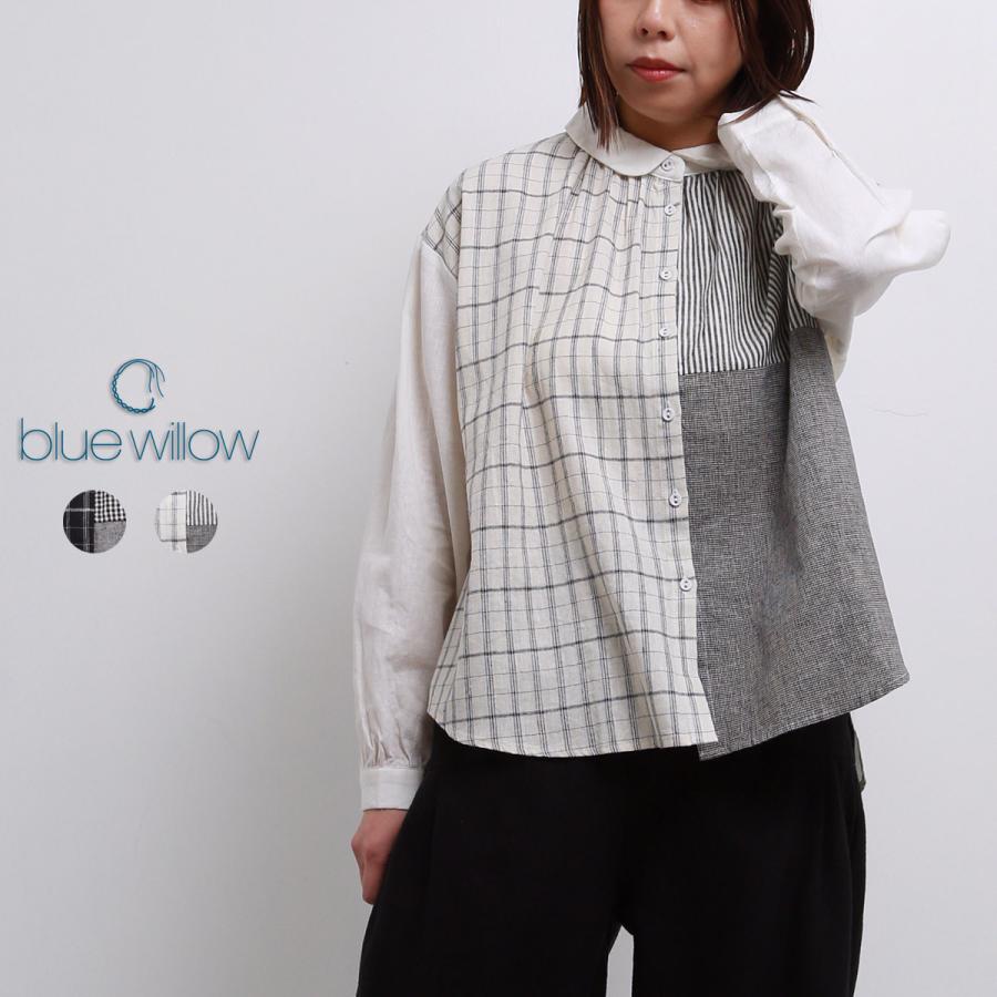vintage パッチワークブラウス SALE 20%OFF】 blue willow コットンリネン パッチワーク ブラウス