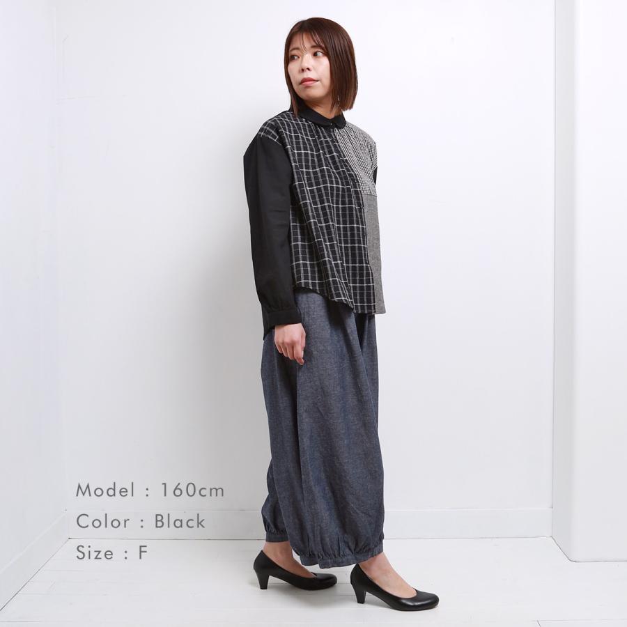 SALE 20%OFF】 blue willow コットンリネン パッチワーク ブラウス