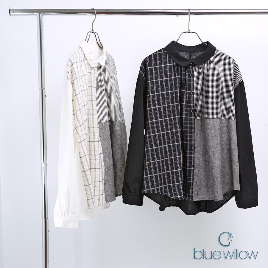 SALE 20%OFF】 blue willow コットンリネン パッチワーク ブラウス