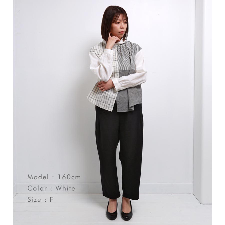 SALE 20%OFF】 blue willow コットンリネン パッチワーク ブラウス