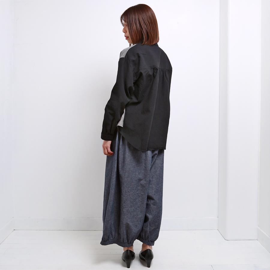 SALE 20%OFF】 blue willow コットンリネン パッチワーク ブラウス