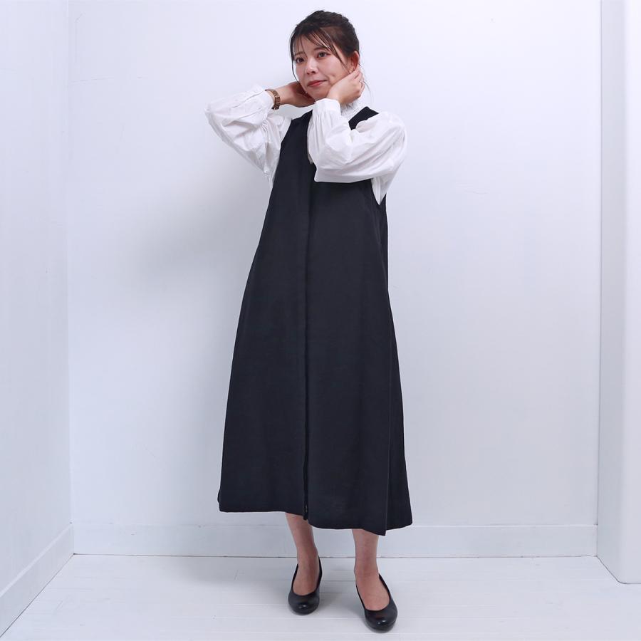 blue willow コットンリネン比翼開きジャンパースカート レディース
