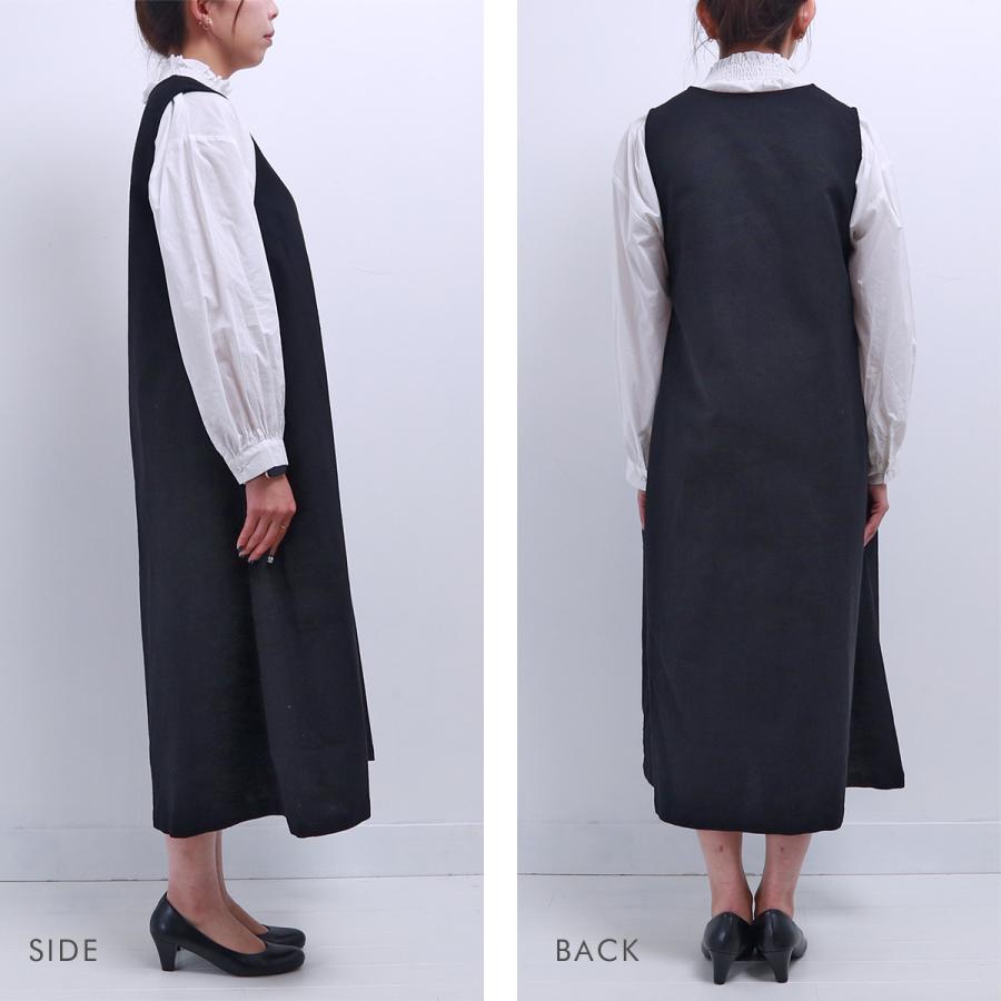 blue willow コットンリネン比翼開きジャンパースカート レディース