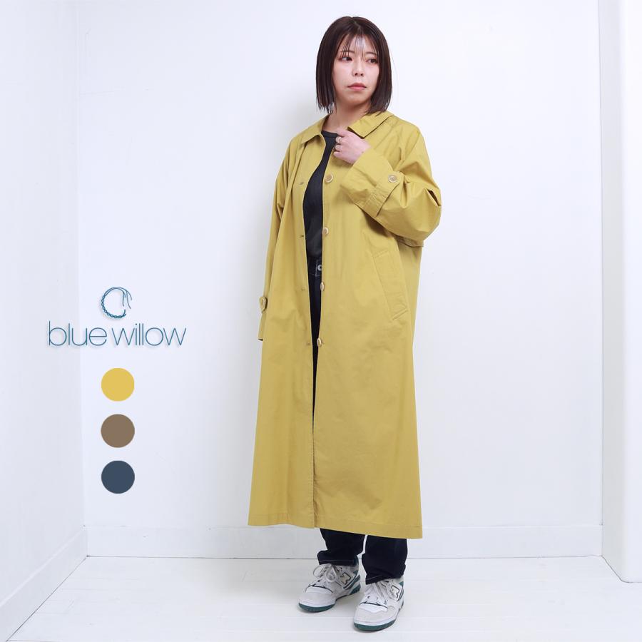 blue willow コットンタイプライタートレンチコート レディース ブルー