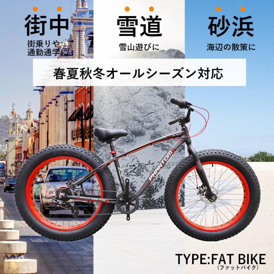 自転車26インチMTBファットタイヤマウンテンバイク ファットバイク 26インチ 極太タイヤ シマノ 7段変速 Wディスク