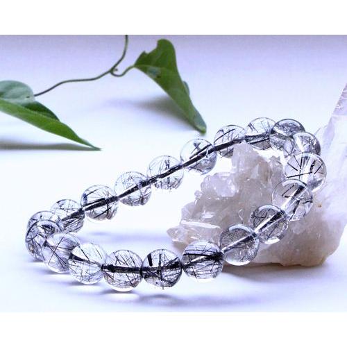 ブレスレット ブラックルチルクォーツ 10〜10.5φ 20玉 No.27（ポイント10倍）