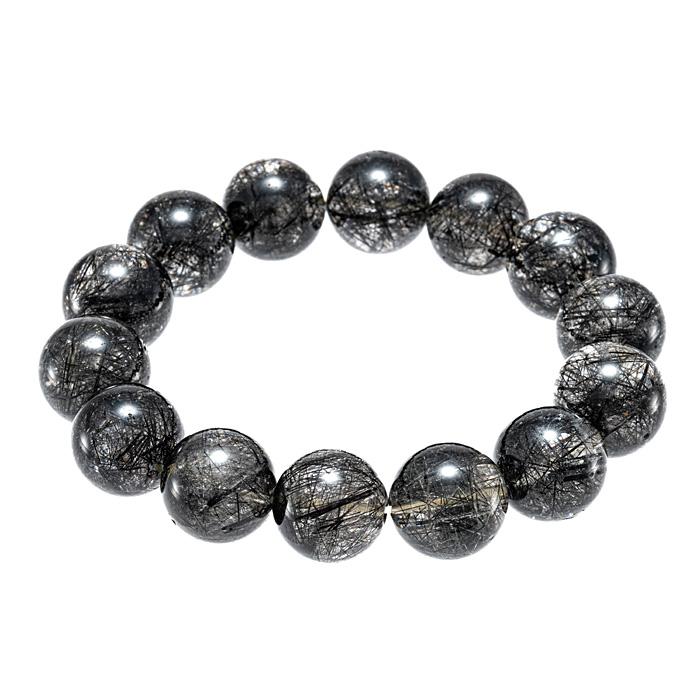 ルチルクォーツ ブレスレット ブラックルチルクォーツ 16.5mm 14玉 No