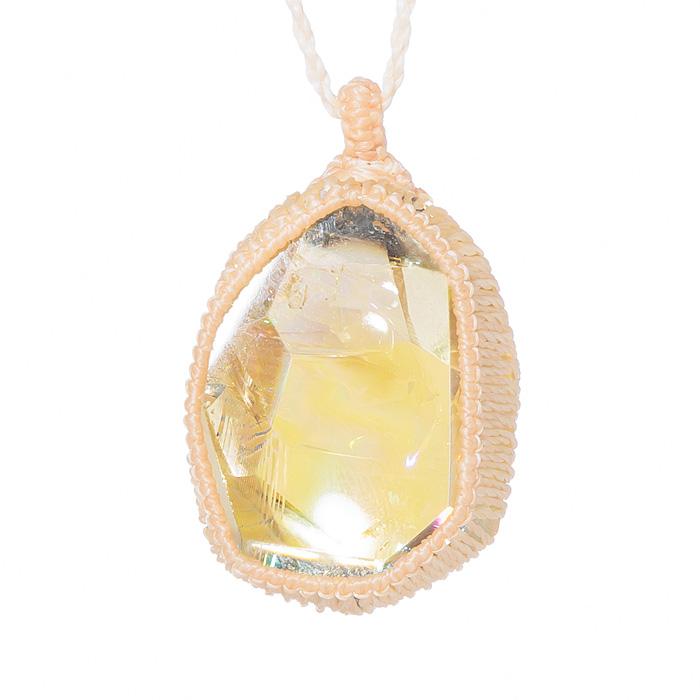 シトリンとパールの天然石マクラメ編みネックレス♪♪♪ シトリン ネックレス レインボーシトリン マクラメ編み ベージュ