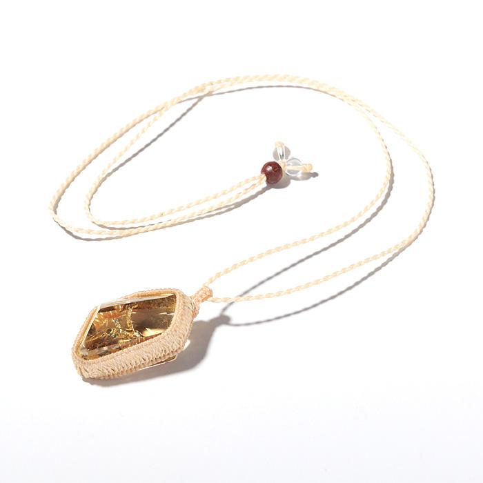 クリソプレーズ　シトリン　マクラメペンダント　ネックレス クリソプレーズ＆シトリンのマクラメ編みネックレス ペンダント 天然石